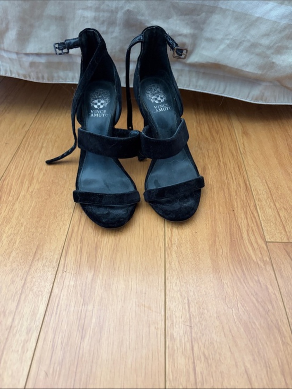 Vince Camuto Black Suede Strappy Ankle-Heel Sandals